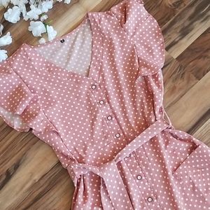 Beautiful Retro Salmon Polka Dot dress Size M